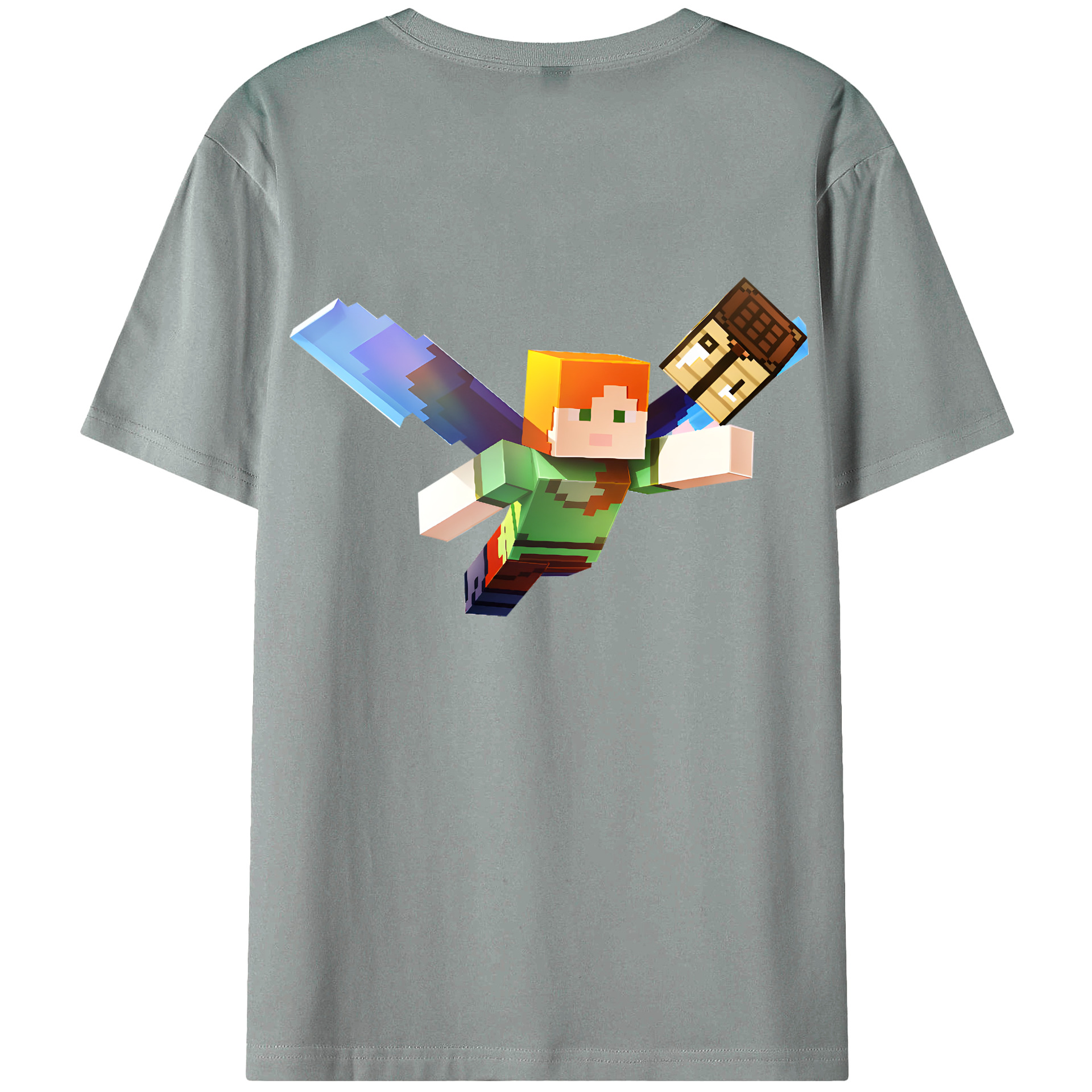 （画像用） マインクラフト ブロックの世界 Minecraft MC Block world 綿100％ メンズ半袖Tシャツ（バックプリント） 通気性